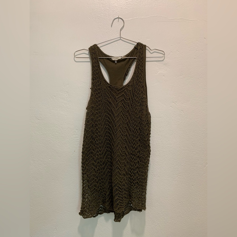 Lucky Brand Olive Green Crochet Tank Top